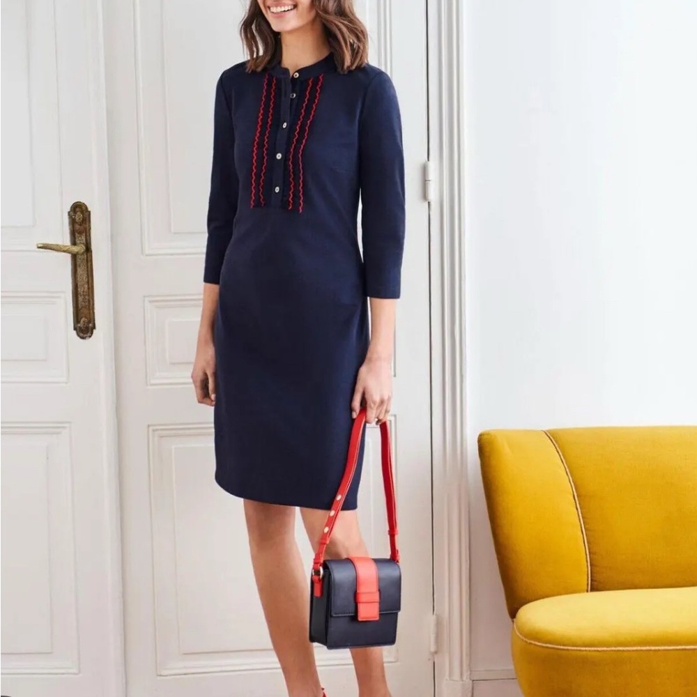 Boden Florence Dark Blue Dress with Red Details Dress 16/18 New